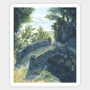 bridge over the river - traditional watercolour painting Magnet